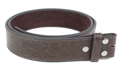Image of BC Belts Western Leather Belt Strap - 1.5 inch Wide with Embossed Scrollwork Without Buckle for Men & Women, Cowboy /Cowgirl Style