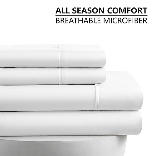 American Home Collection Queen Size Sheet Set - 16-Inch Deep Pocket - Ultra Soft Microfiber Bed Sheets - Breathable, Wrinkle and Fade Resistant, Easy Care - 4 Piece Set (Queen, White)