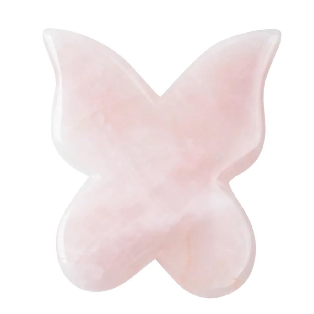 Raschietto for Gua Sha in Giada al Quarzo Rosa a Forma di Farfalla, for Massaggio del Corpo, pressoterapia, Lifting del Viso(White)