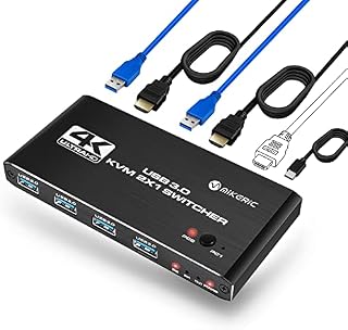 KVM Switch HDMI Box 4K 60Hz, Mikeric USB Switch 2 computers, HDMI Cables and USB Cables 2 pack 4ft included, Support Two PC share Keyboard Mouse and one HD Monitor (KVM Switch HDMI)