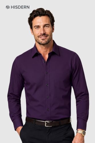 Image of HISDERN Mens Dress Shirts Long Sleeve Button Down Casual Shirts for Men Inner Contrast Formal Business Tuxedo Wedding Shirt