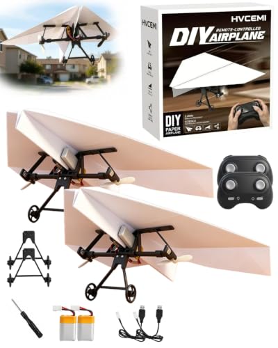 Image of Rc Paper Airplane Motor Kit DIY Model Airplanes Launcher Construction Set with Gyro Stabilizer Dual Propellers Foldable Electric Remote Control Paper Plane Drone Stem Toy Tech Gadgets Gifts(2Pcs Set)