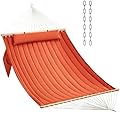 CHULIM Double Quilted Fabric Hammock with Hardwood Spreader Bars and Pillow 450 LBS Capacity 2 Person Large Hammock for Outdoor Patio Backyard Poolside - Terracotta