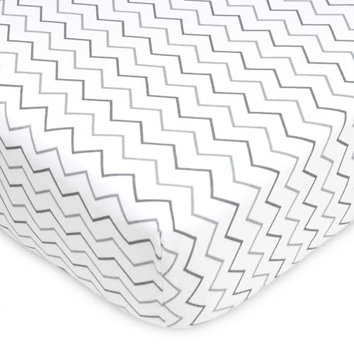 Image of American Baby Company 2 Pack Fitted Crib Sheets 52x28 inch, Gray Star & Zigzag | 100% Natural Cotton Crib and Toddler Bed Sheets, Soft, Breathable & Hypoallergenic, Gentle on Skin, Neutral for Boys & Girls