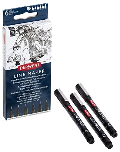 【国内正規品】ダーウェント ラインメーカー ブラック 線幅 6種 パック (線幅 0.05mm, 0.1mm, 0.2mm, 0.3mm, 0.5mm, 0.8mm) 2305559