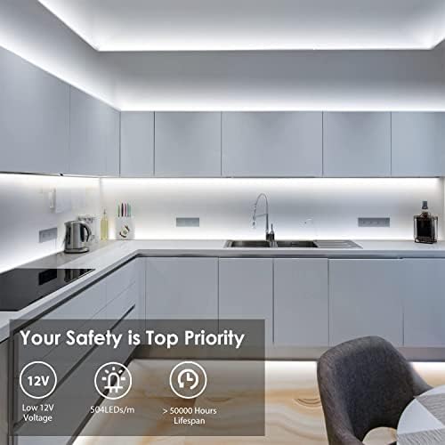 COB LED Strip Light Daylight White 6000K DC12V,PAUTIX 5M 504LEDs/M LED Strip Lights,CRI90+ LED Tape for Cabinet,Bedroom,DIY Lighting with 2 Pins 8MM COB Strip Connector(12V Power Supply Not Included)