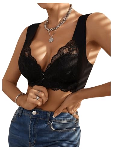 SOLY HUX Bras for Women Contrast Lace Front Closure Bra Comfortable Everyday Bralette