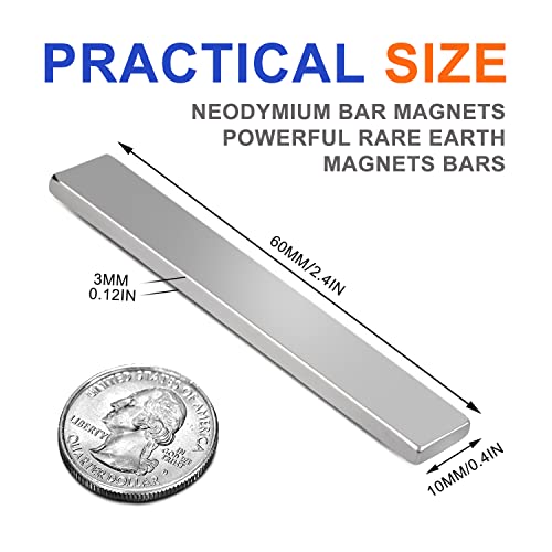 E Bavite Strong Rare Earth Neodymium Magnets, Heavy Duty Bar Magnets With Double-Sided Adhesive, Pack Of 4, 60X10X3-4P #TOP1