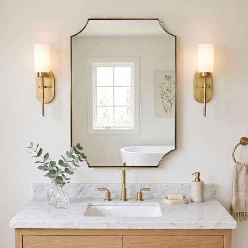 Image of MIRRORART Contemporary 24x32'' Gold Bathroom Mirrors for Wall