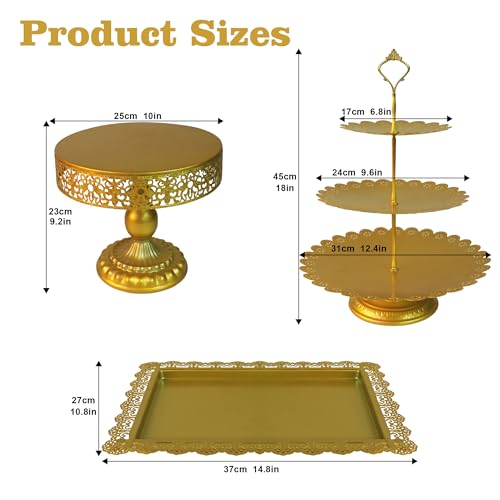 5 Pcs Gold Metal Cake Stand Sets for Birthday, Cakes and Cupcakes Stand for Wedding, Golden Dessert Table Display Set for Party, Desserts Stand with Gold Trays for Candy Bar Baby Shower