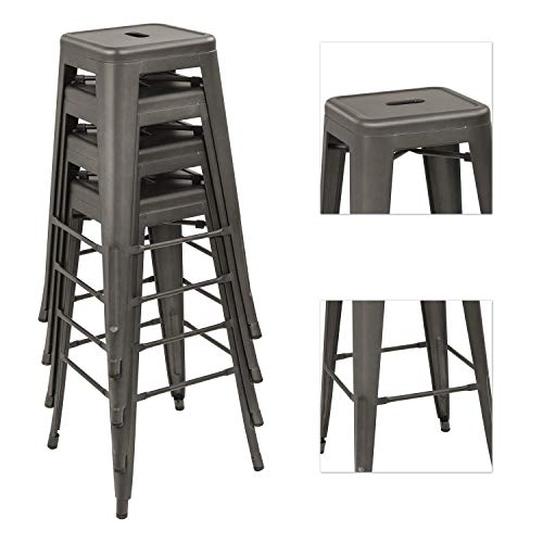 Image of Devoko Metal Bar Stools 30 inch Indoor Outdoor Stackable Barstools Modern Style Industrial Vintage Counter Bar Stools Set of 4 (30 inch, Gun)
