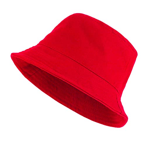PFFY Bucket Hat for Women Men Cotton Summer Sun Beach Fishing Cap Red