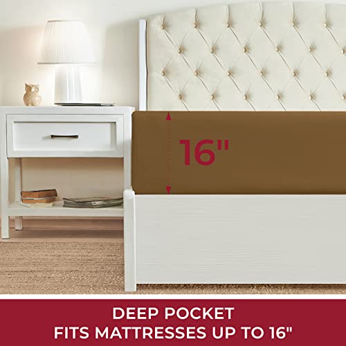 Mellanni Full Fitted Sheet Only - Iconic Collection Bedding Sheets - Soft & Cooling Sheets With Up To 16 Inch Deep Pocket - All Around Elastic - Wrinkle, Fade, Stain Resistant - 1 Pc (Full, Mocha) #TOP1