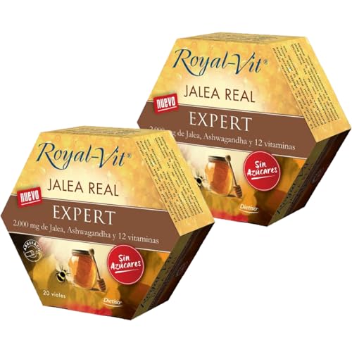 Dietisa Royal-Vit Jalea Real Expert - Pack Ahorro 2 x 20 Viales - Complemento Alimenticio con Ashwagandha y 12 Vitaminas - Sin Azúcar - Para Vitalidad y Energía