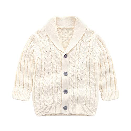 Miccina Baby Boys Girls Cardigan Sweater Toddler Cable Knit Winter Warm Jacket Cotton Coat Outwear Clothes (Beige-3, 2-3T)