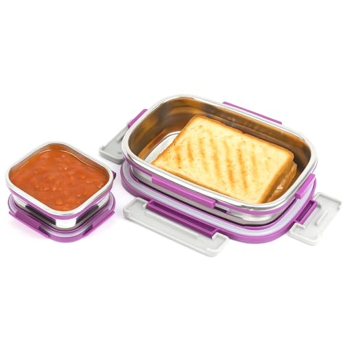 Image of SignoraWare Quickmeal Stainless Steel Small Lunch Box | Airtight & Leakproof | Portion Control | Easy to Carry | Ideal for Office, School, Kids & Travel (650ml + 130ml | Emagenta)