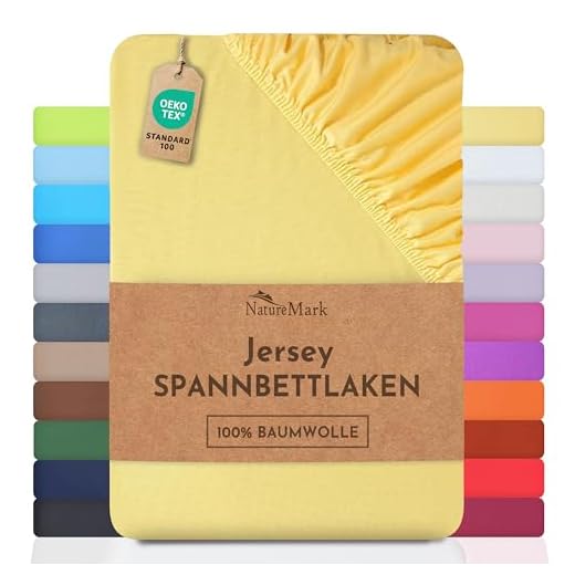 NatureMark Jersey Spannbettlaken, Spannbetttuch 100% Baumwolle in vielen Größen und Farben MARKENQUALITÄT ÖKOTEX Standard 100 | 140 x 200 cm - 160 x 200 cm - gelb