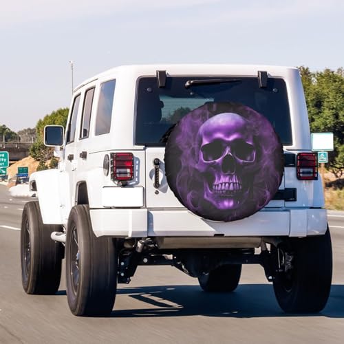 Image of Purple Skull Printed Spare Tire Cover Dust-Proof Wheel Tire Cover Fit Trailer, RV, SUV and Many Vehicle 15 Inch