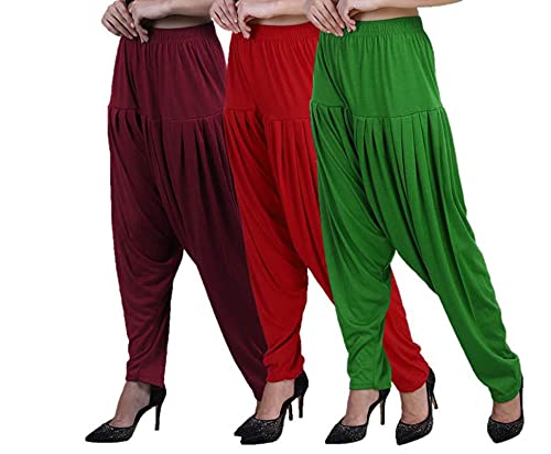 Image of CASUALS Women's Regular Fit Viscose Drawstring Patiala Harem Pants Combo Pack 3