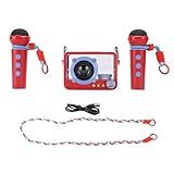 Micrófono dual para doble diversión: el altavoz portátil con 2 micrófonos inalámbricos mejora tu experiencia de karaoke con ricas capas vocales y un agarre cómodo, cantando alto y claro.