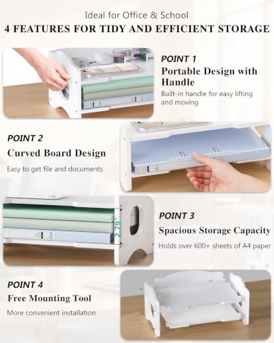 Image of WALI Desk File Organizer, 2 Tier Stackable Desktop Paper Letter Tray Organizer with Handle, Office Desk Accessories & Workspace Organizers for Office, Home, School Supplies, 1 Pack, White