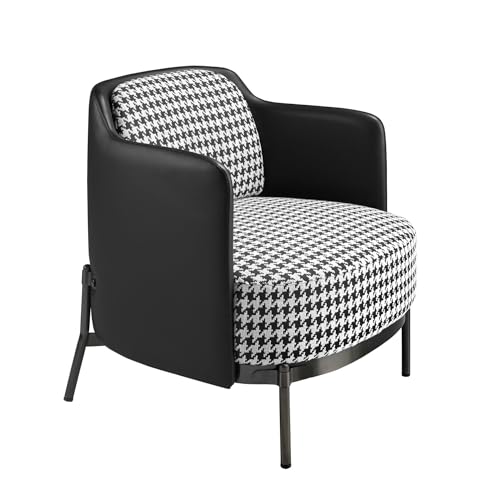 Angel Cerdá – Fauteuil Design Tapissé en Tissu Blanc et Noir | Design Enveloppant et Confortable, Assise Rembourrée | Pieds en Acier Poli Obscurci | Design Moderne pour Salon | 68 x 70 x 73 cm