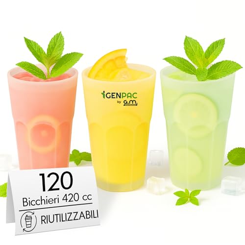 GM 120 Bicchieri Cocktail da 420 ml, Lavabili, Trasparenti in PP, Infrangibili, Riutilizzabili, per Cocktail, Long Drink, Gin Tonic, Mojito, Aperol Spritz, Feste, Party, Made in Italy
