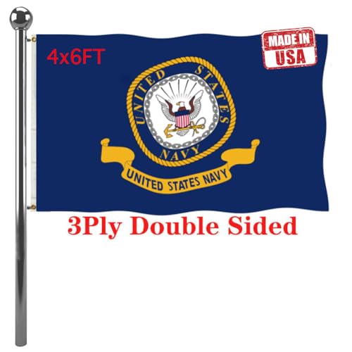 Jayus Double Sided Emblem US Navy Flag 4x6 FT Outdoor- Vivid Color 220D Naval USNA Flags with 2 Brass Grommets Banner and UV Fade Resistant
