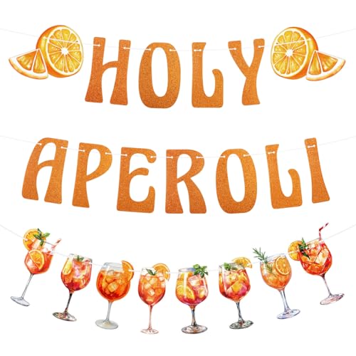 HAOWANWW Aperol Deko Holy Aperoli Banner mit Orangenscheiben Deko & Cocktailmotiven Aperol Girlande Banner Aperol Party Deko für Sommerpartys Italien-Abende Hawaii Strandparty Hochzeit Karneval