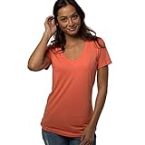 Cariloha Women's Bamboo-Viscose V-Neck Tee - Cooling, Moisture Wicking Short Sleeve Shirt - Small - Sunkissed Coral