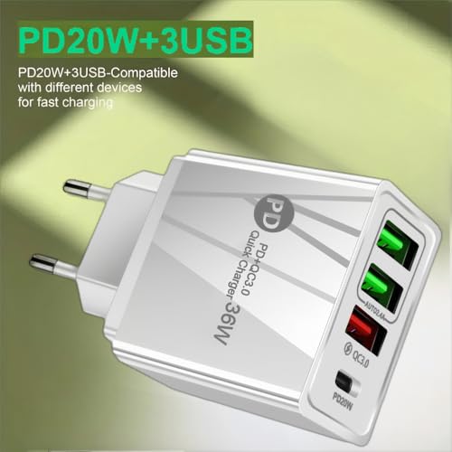 Ładowarka zasilacz szybka ładowarka 36 W PD & QC3.0 USB C Multiple Type C wtyczka ładująca gniazdo Quick Charger 4 porty adapter uniwersalny do iPhone Samsung, Huawei, Xiaomi, HTC, LG, Motorola, Honor