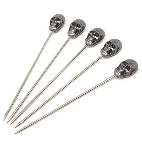 Honbay 5PCS Stainless Steel Cocktail Picks Reusable Toothpicks for Appetizer, Finger Food, Sandwich, Fruit, etc (Skull)