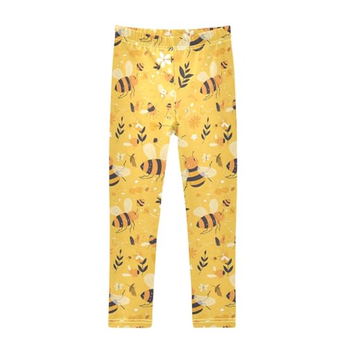 KLL Bees on Yellow Girls Basic Leggings Comfortable Full Length Lounge Pants Exercise