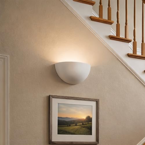 Lucande 11" Paintable Plaster Wall Sconce Light, White Half Moon Wall Light Fixture with Indirect Uplight, Modern Indoor Wall Lighting Lamp, Wall Mount Hardwired, 1-Light E12 Bulb Not Included