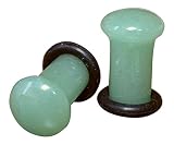 Lobal Domination Pair Single Flare Green Adventurine Stone Plugs Gauges Earlets Organic Pierced Body