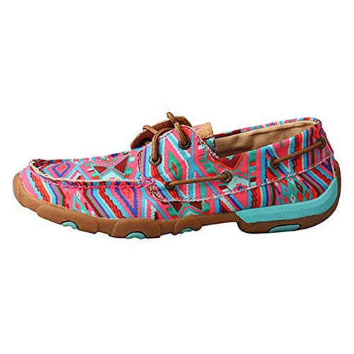Image of Twisted X Women's Boat Shoe Canvas Driving Moccasins, Pink /Multi, 6 Medium