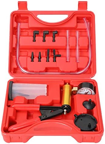 Yonligonju Brake Bleeder Kit with Hand Vacuum Pump with Gauge Adapters Automotive Brake Fluid Bleeding Set for Bike Car Truck (red)