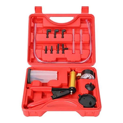 Yonligonju 2 in 1 Handheld Vacuum Pump Brake Bleeder Kit for Motorcycle 16 pcs Brake System Bleeding Tools with Gauge Adapters Automotive Brake Fluid Bleeding Set for Bike Car Truck (Red)