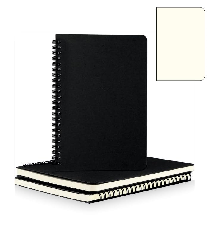 College Spiral Notebook,A5 3 Pcs Pack,Size 5.5X8.2 Inches Travel Writing Journal,Memo Notepad Sketchbook,Students Office Business Subject Diary Book Journal-Black Cover,120 Pages (BLANKK, A5)