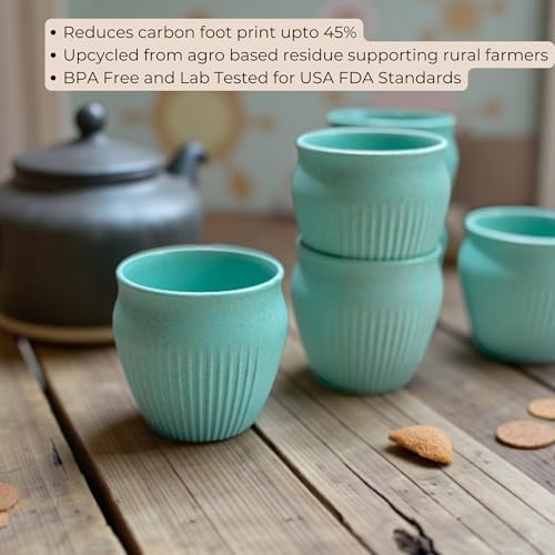 Image of Happy Cove Eco Friendly Cup Set of 6 for Tea | Biocomposite Rice Husk & Bamboo Fibre | 225ml Unbreakable Chai Cups | Microwave Safe Tea Kulhad | Hot & Cold Coffee Mug, Milk & Tea Cup Set
