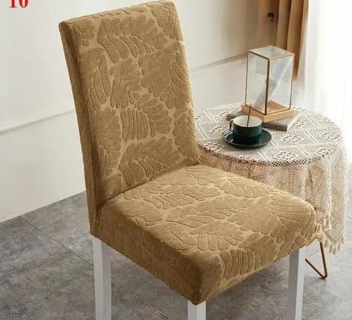 Image of BLACK SPADE Turkish Embossed Dinning Velvet Chair Cover Set of 6 || Stretch Removable Washable Short Dining Chair Cover Protector Seat Slipcover (Pack of 6) (Camel Leaves)