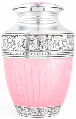 Image of ALPHA Living HOME Cremation Urns for Human Ashes - Adult Metal Urn for Men or Women up to 200lbs - Handcrafted Memorial Burial Container - Suitable for Funeral or Display (Pink Silver)