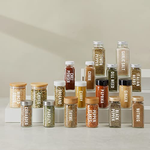 Talented Kitchen 134 Kitchen Spice Jar Labels Preprinted, Minimalist Bold All Caps White Letters And Numbers For Spice Rack, Kitchen Cabinet And Pantry Organization #TOP3