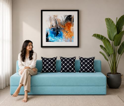 Image of Three Seater Sofa Cum Bed 5x6 Ft with Soft Foam Cushioning, Comfortable Foldable Sofa Bed for Living Room, Bedroom, Guest Room & Office(Sky Blue)