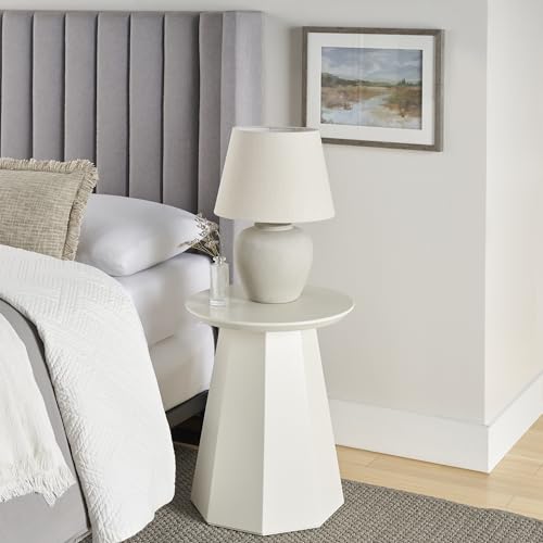 Nourison Home 20\" Sand (Light Beige) Neutral Ceramic Table Lamp with Fabric Shade, Bedside Nightstand Lamp for Bedroom, Living Room, Entryway