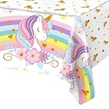 ParPix Einhorn Deko Kindergeburtstag Tischdecke, 130x220cm Regenbogen Einhorn Geburtstag Tischdecken, Einhorn Geburtstagsdeko Tischdecke, Einhorn Party Tischläufer, Einhörner Geburtstagstischdecke