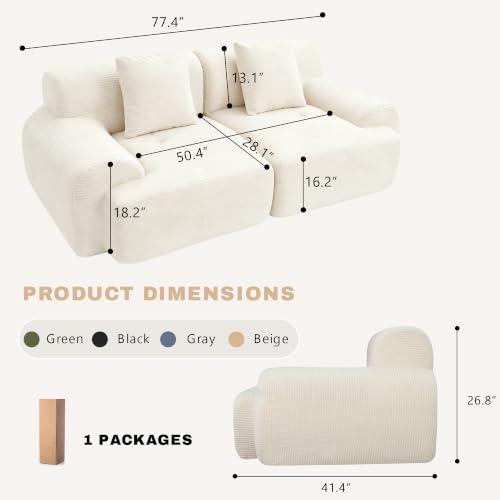 Image of Loveseat Modular Sectional Sofa, Modern 2 Seat Couch with Deep Seat