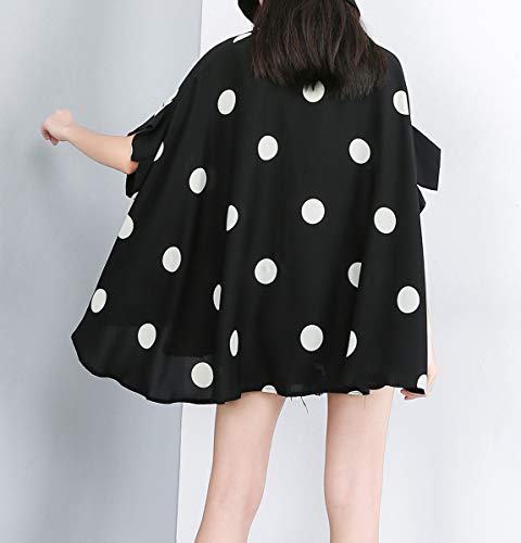 ellazhu Women's Batwing Sleeve Polka Dot Printed Button Down Blouse Oversized Shirt Top for Summer GY19032