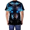Men's Wolf T-Shirt Men 3D Cool Graphic Short Sleeve Tee Shirts S-3XL, Blue Wolf Head, XXL #1