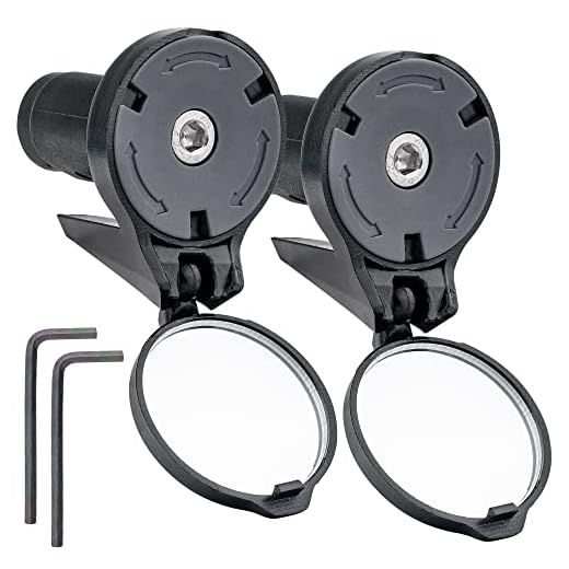 Bike Bar End Rear View Mirror 2 Pack - Adjustable HD Convex Glass Rearview Mirror for Road Bike Drop Bar End or Handlebar End of Mountain Bike, Bicycles, Scooters